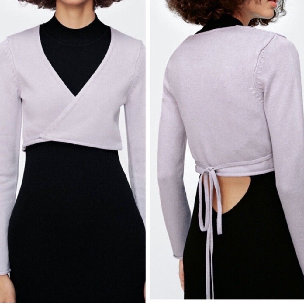 Zara New With Tags Pull Over String Wrap Knit Sweater. Lilac Size S